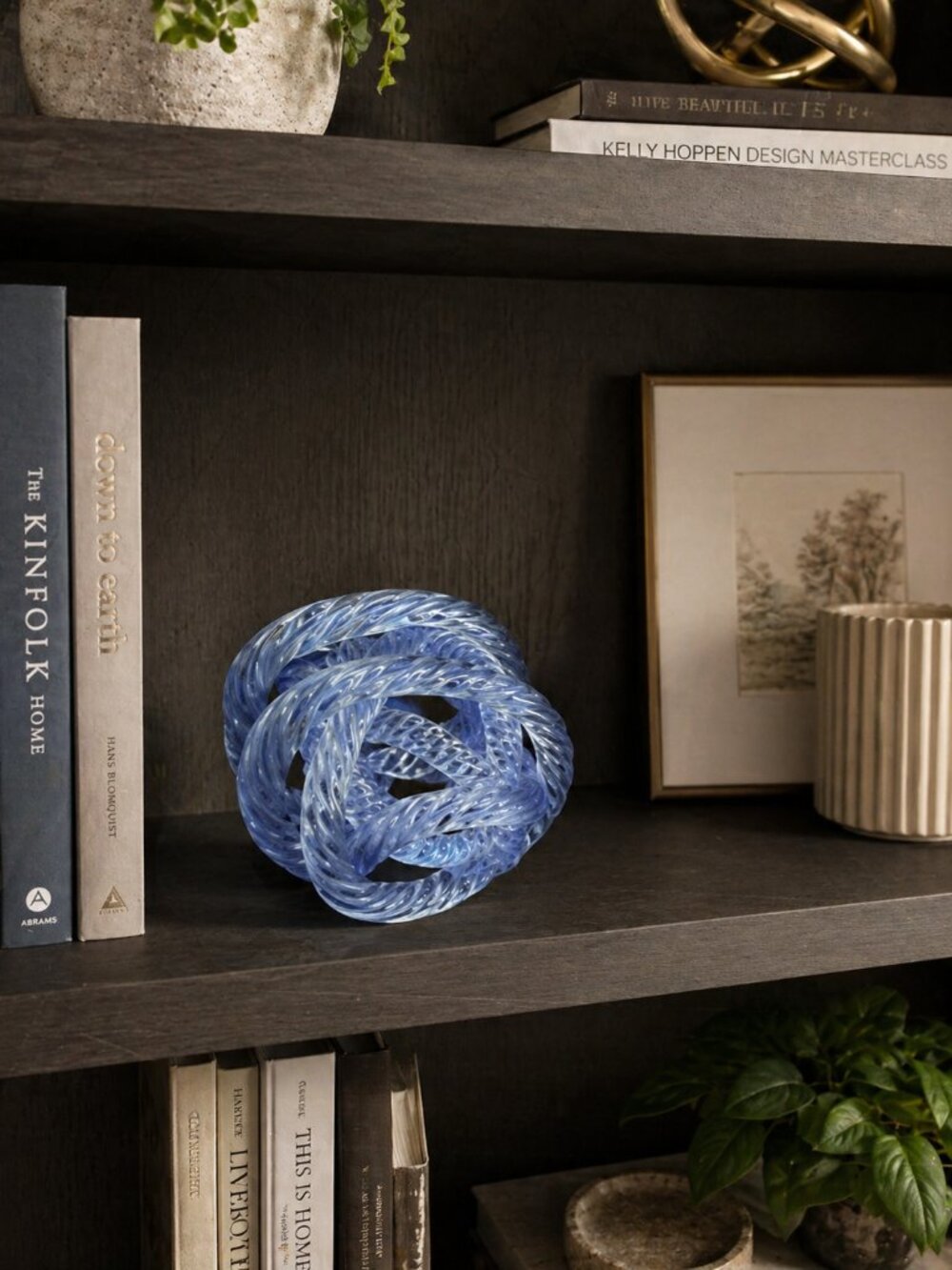 Light Blue Rope Glass Bookshelf Decor